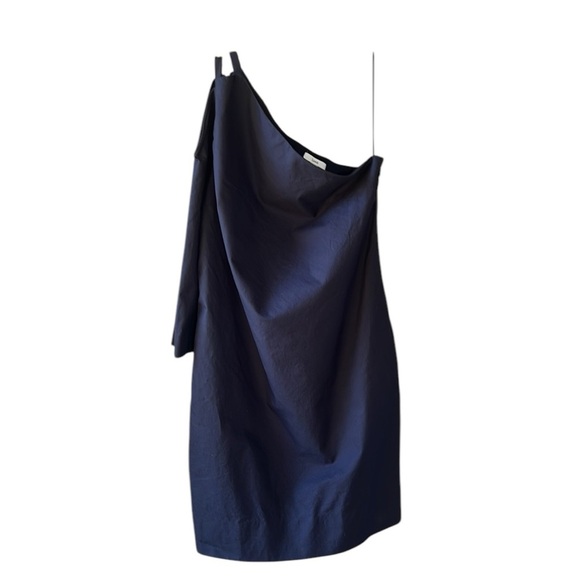 LEWIT Sz 10 Navy 100% Cotton One Shoulder Tunic Mini Dress Evening Cocktail - Picture 11 of 12